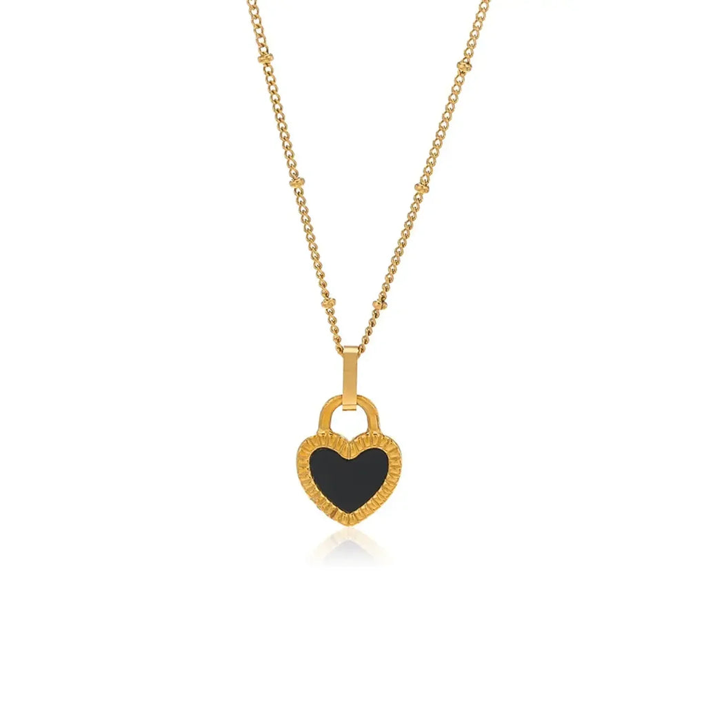 Black & White Heart Shape Double Side Necklace And Earrings - Diatoms