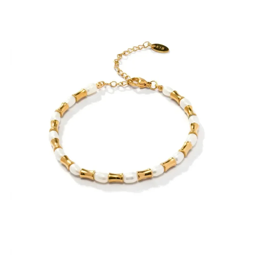 Goldtone Contemporary Pearl Bracelet - Diatoms